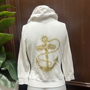 Bebe Vintage Sz M Nautical White Hoodie with Gold Anchor Design  B14